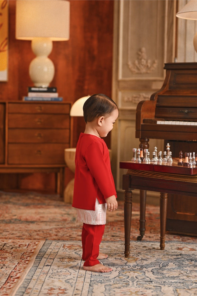 Baju Melayu Babies Teluk Belanga Smart Fit - China Red