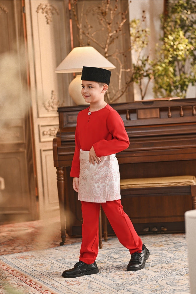 Baju Melayu Kids Teluk Belanga Smart Fit - China Red