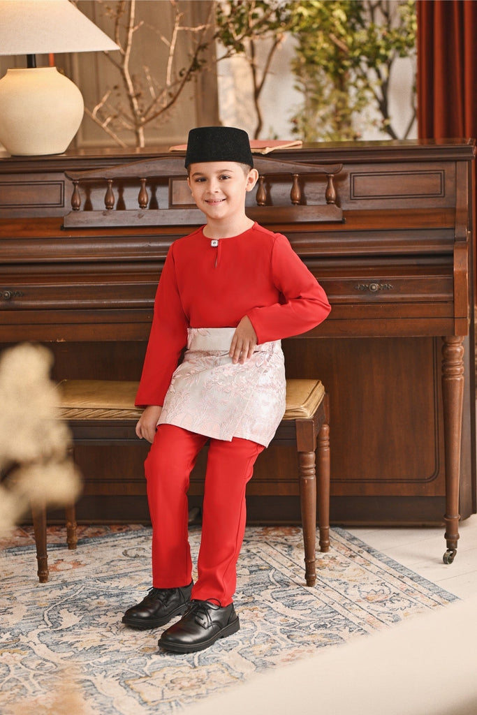 Baju Melayu Kids Teluk Belanga Smart Fit - China Red
