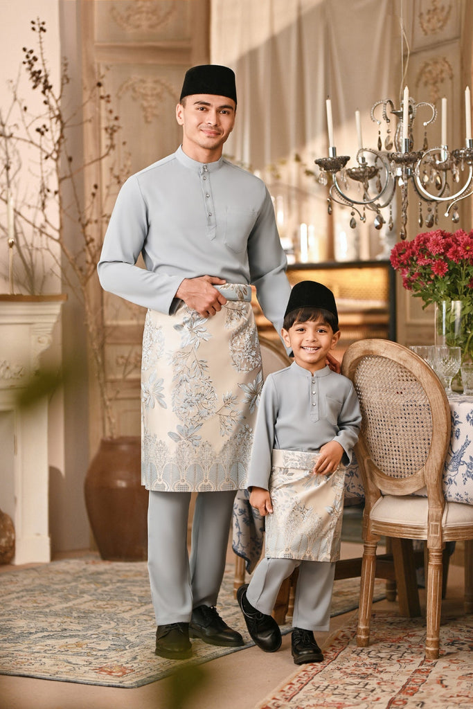 Baju Melayu Majestic Bespoke Fit - Light Blue Grey