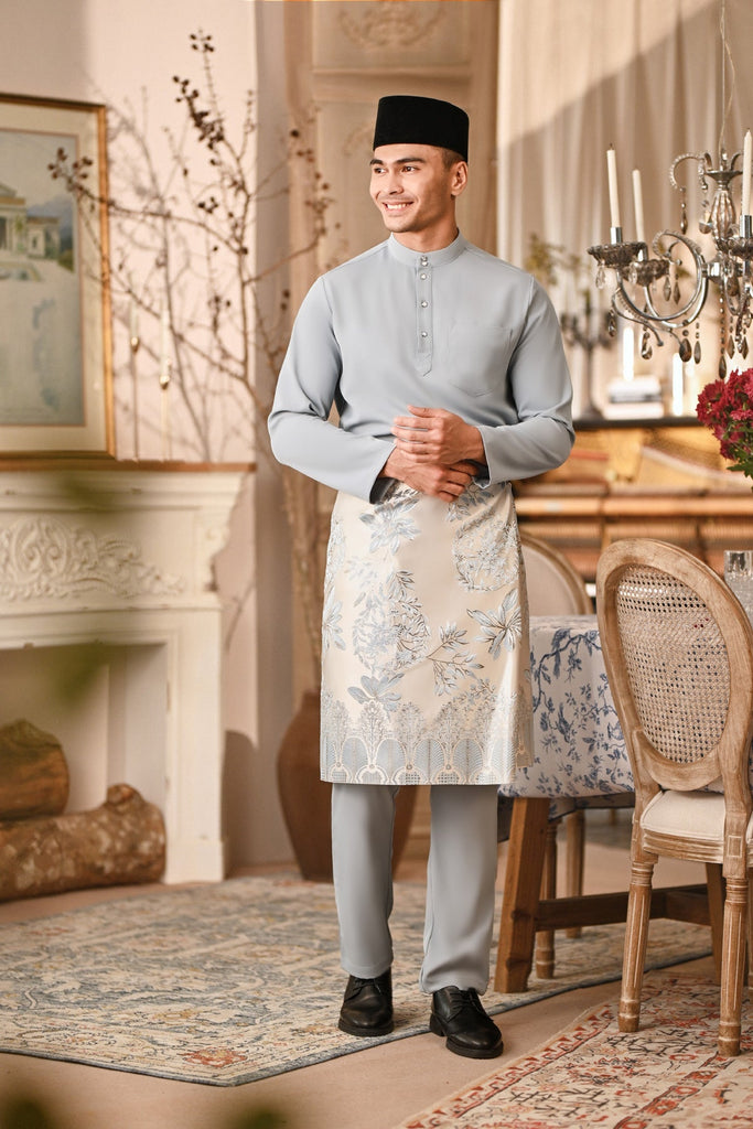 Baju Melayu Majestic Bespoke Fit - Light Blue Grey