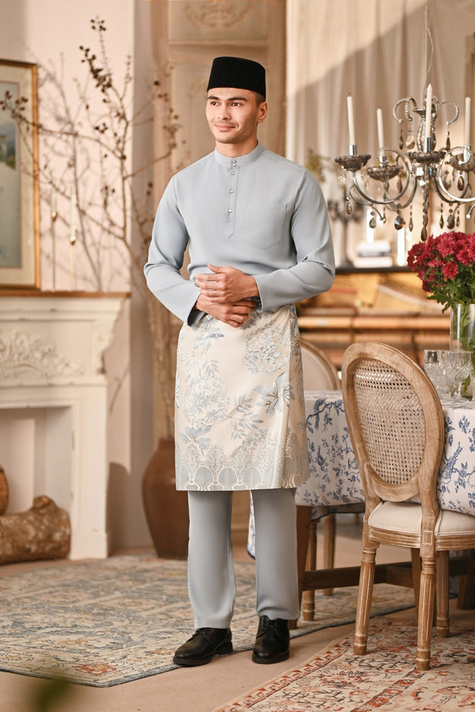 Baju Melayu Majestic Bespoke Fit - Light Blue Grey