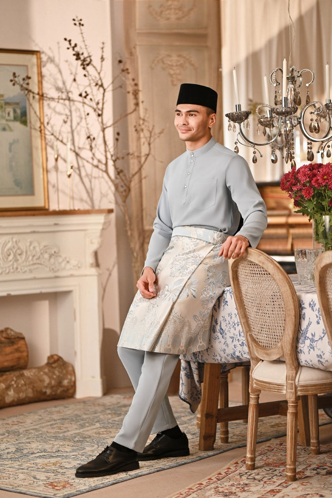 Baju Melayu Majestic Bespoke Fit - Light Blue Grey