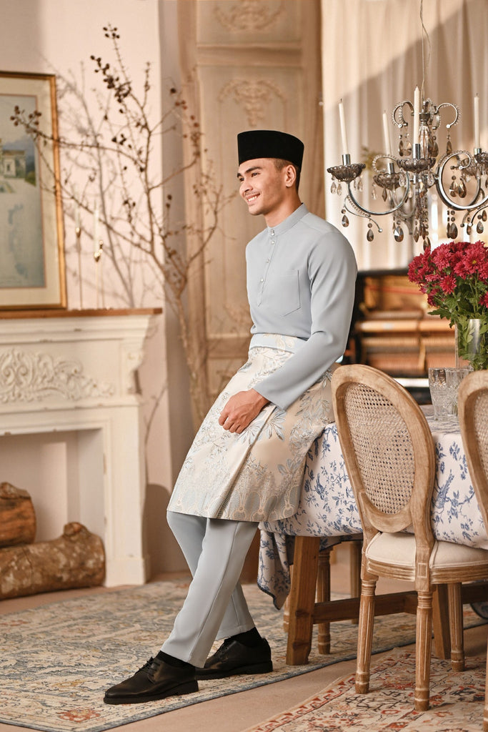 Baju Melayu Majestic Bespoke Fit - Light Blue Grey