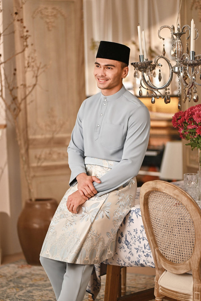Baju Melayu Majestic Bespoke Fit - Light Blue Grey