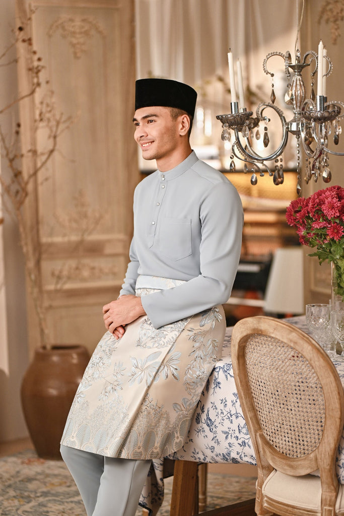 Baju Melayu Majestic Bespoke Fit - Light Blue Grey