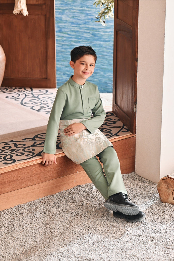 Baju Melayu Kids Luxury Bespoke Fit - Basil