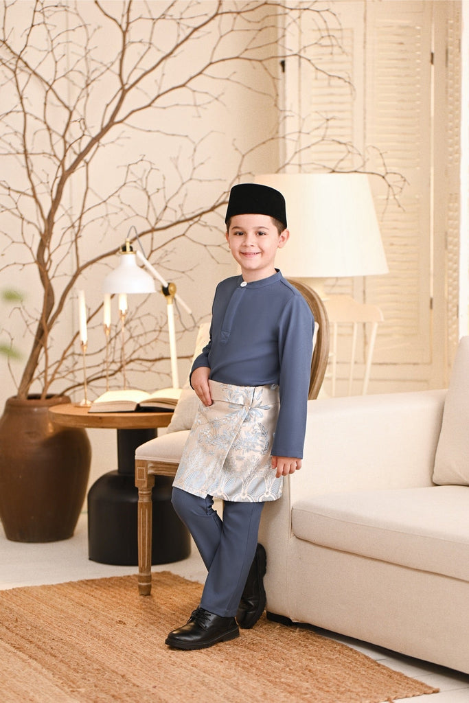 Baju Melayu Kids Light Bespoke Fit - Blue Grey