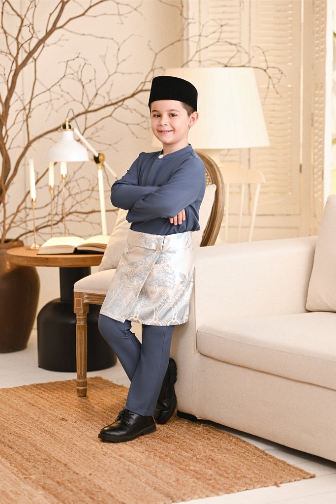 Baju Melayu Kids Light Bespoke Fit - Blue Grey