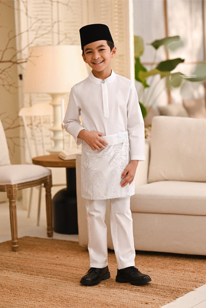 Baju Melayu Kids Natural Cotton Bespoke Fit - White