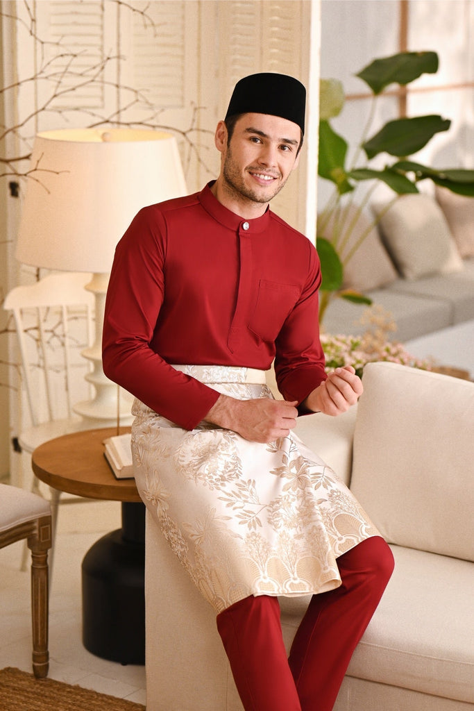 Baju Melayu Natural Cotton Bespoke Fit - Maroon