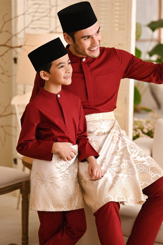 Baju Melayu Kids Natural Cotton Bespoke Fit - Maroon