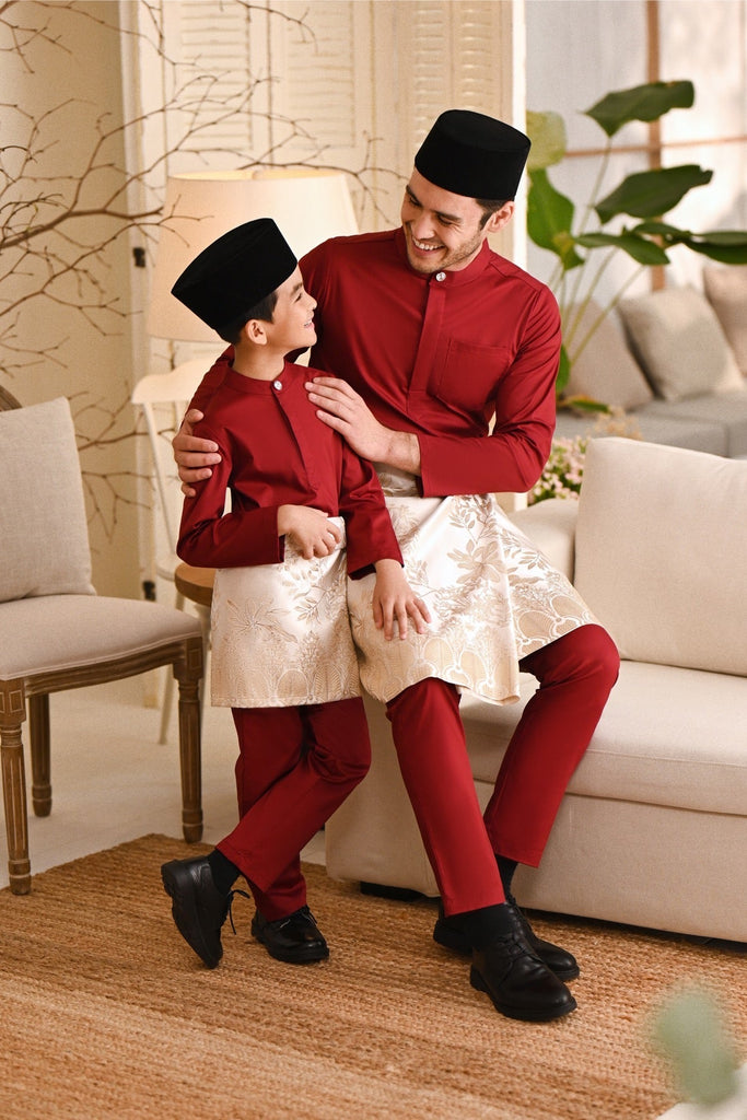 Baju Melayu Kids Natural Cotton Bespoke Fit - Maroon