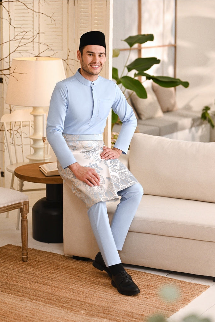 Baju Melayu Natural Cotton Bespoke Fit - Ice Blue