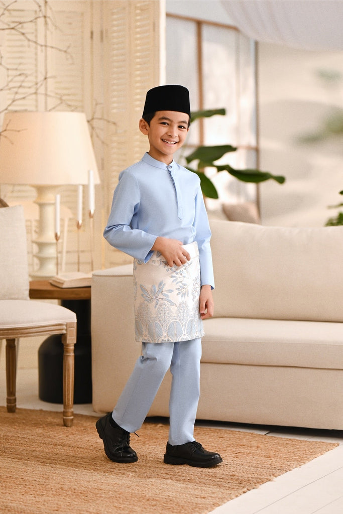 Baju Melayu Kids Natural Cotton Bespoke Fit - Ice Blue