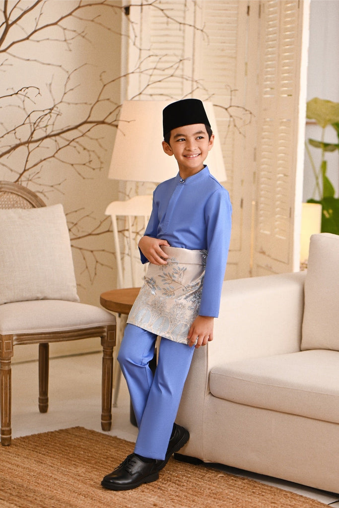 Baju Melayu Kids Natural Cotton Bespoke Fit - Blue Bonnet