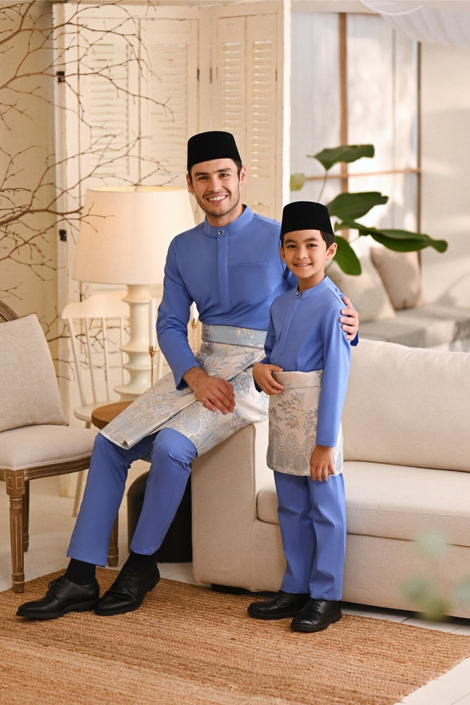 Baju Melayu Kids Natural Cotton Bespoke Fit - Blue Bonnet