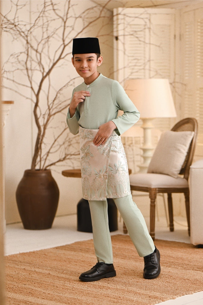 Baju Melayu Kids Light Bespoke Fit - Fog Green