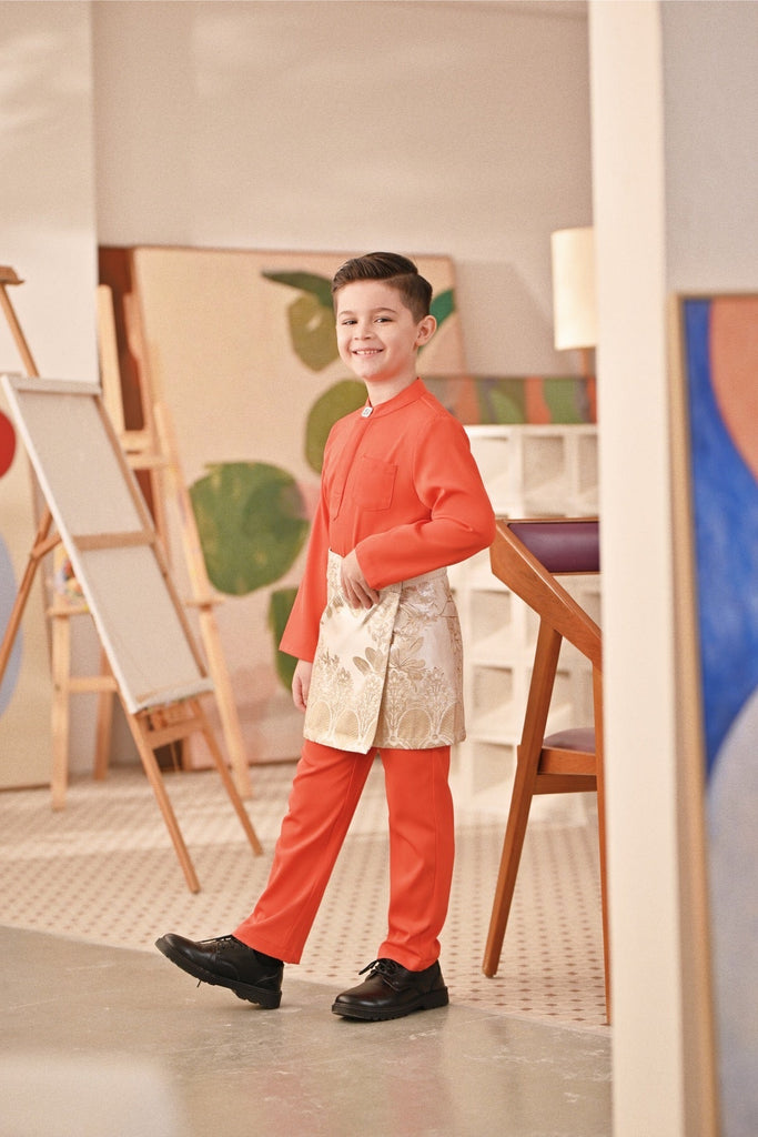 Baju Melayu Kids Couture Bespoke Fit - Orange Red