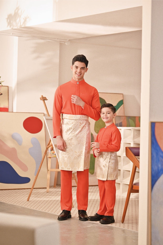 Baju Melayu Couture Slim Fit - Orange Red