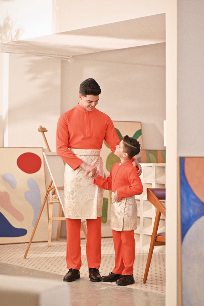 Baju Melayu Kids Couture Bespoke Fit - Orange Red