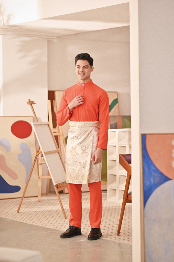 Baju Melayu Couture Slim Fit - Orange Red