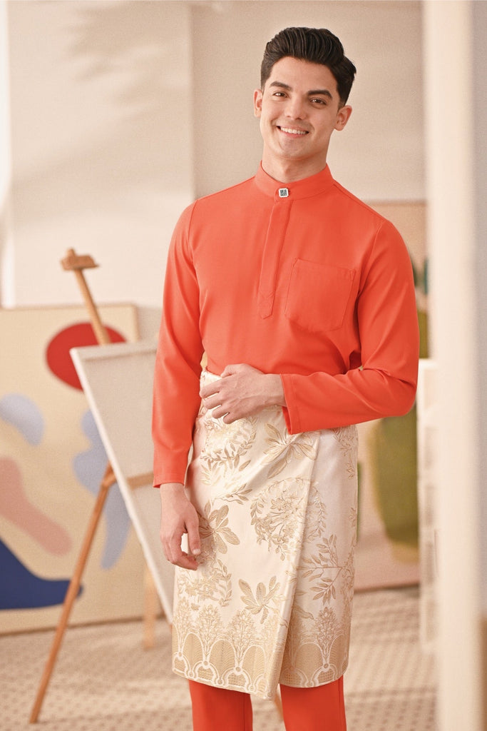 Baju Melayu Couture Slim Fit - Orange Red