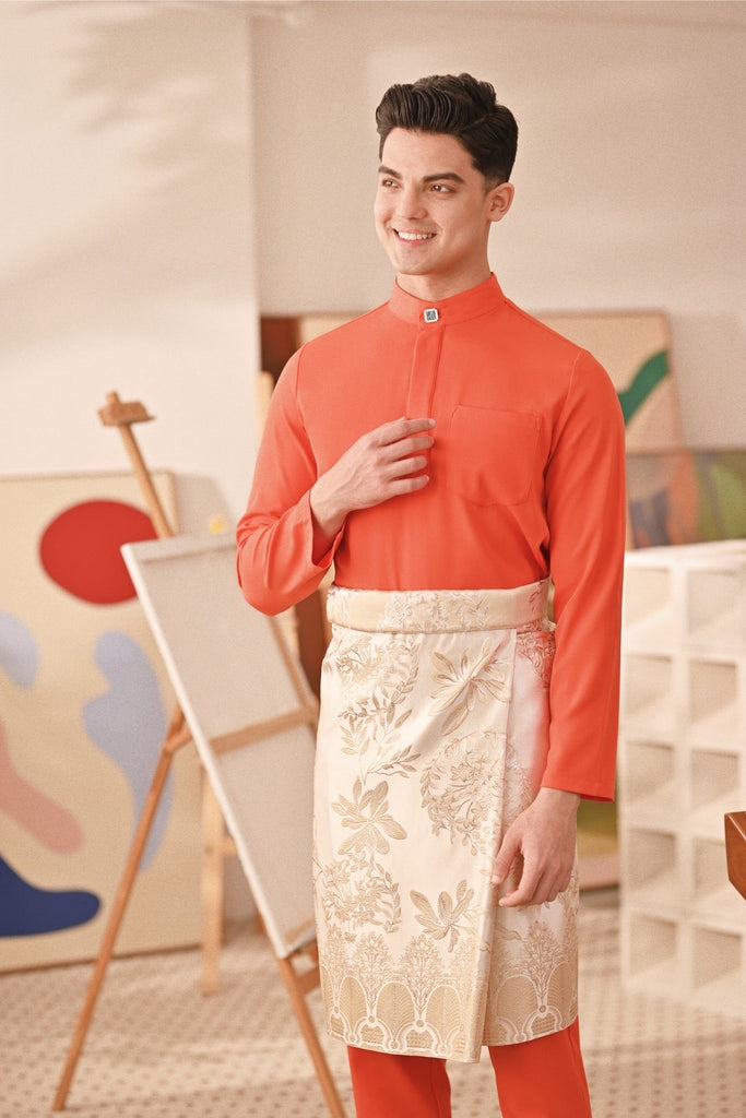 Baju Melayu Couture Slim Fit - Orange Red