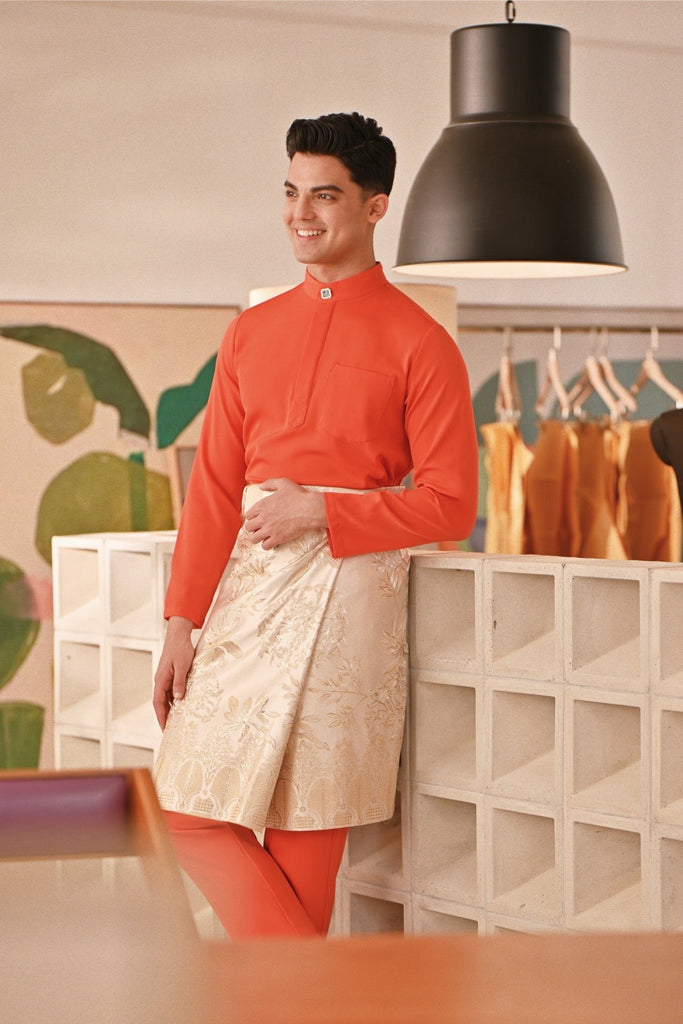 Baju Melayu Couture Slim Fit - Orange Red