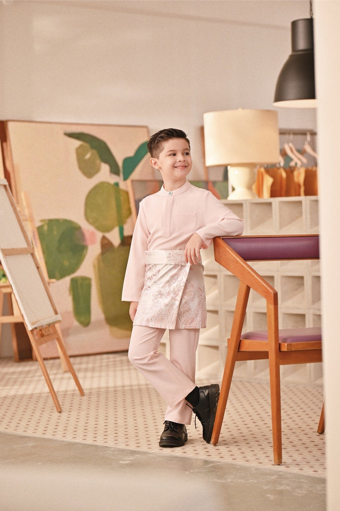 Baju Melayu Kids Couture Bespoke Fit - Baby Pink