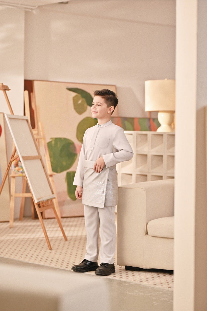 Baju Melayu Kids Couture Bespoke Fit - Light Grey