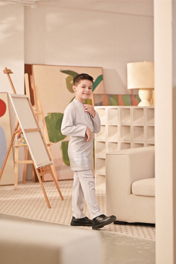 Baju Melayu Kids Couture Bespoke Fit - Light Grey