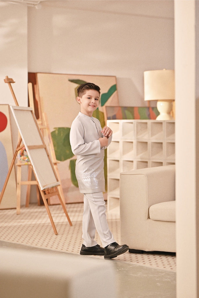 Baju Melayu Kids Couture Bespoke Fit - Light Grey