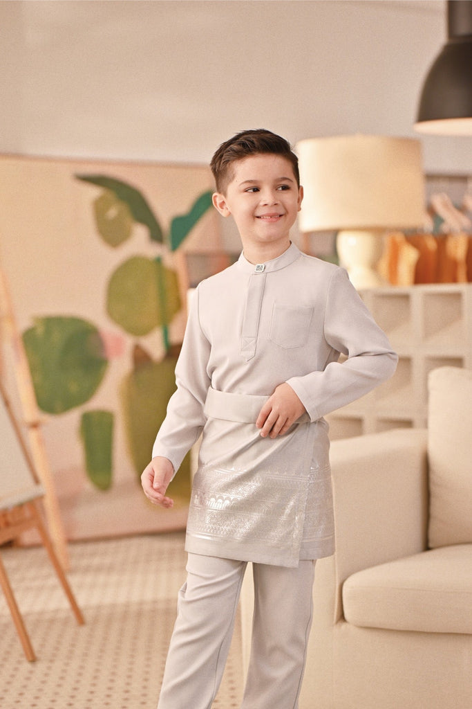 Baju Melayu Kids Couture Bespoke Fit - Light Grey