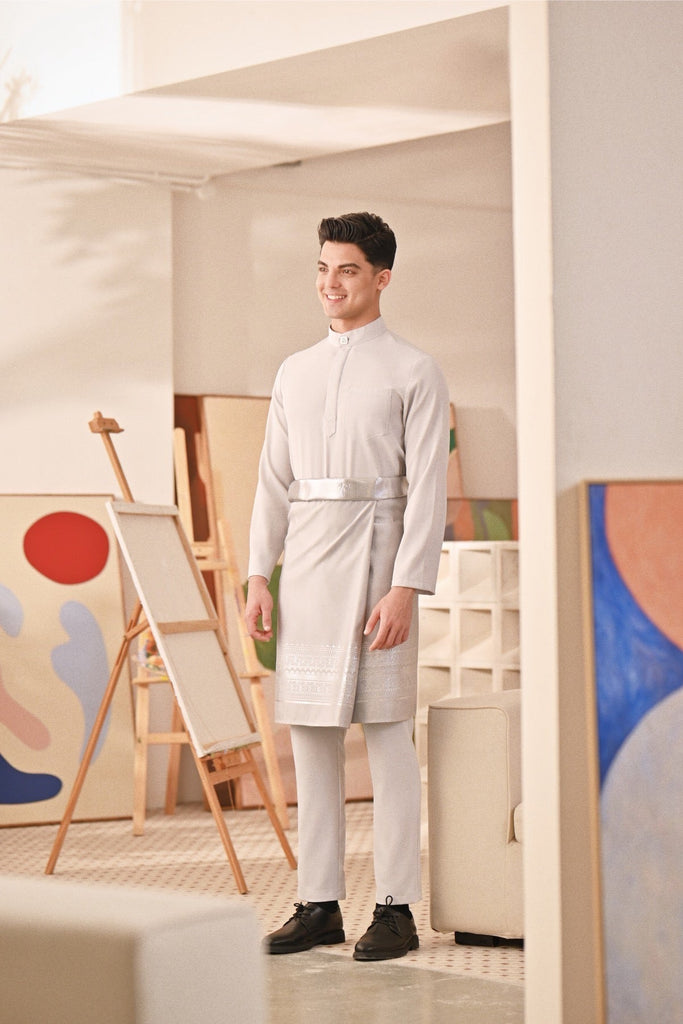 Baju Melayu Couture Slim Fit - Light Grey