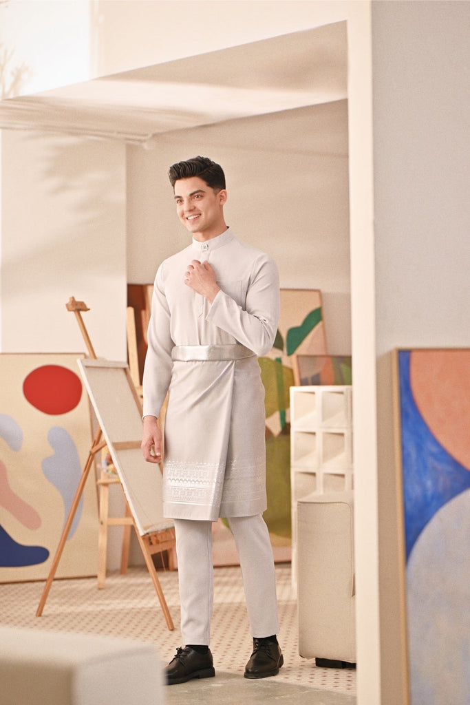 Baju Melayu Couture Slim Fit - Light Grey