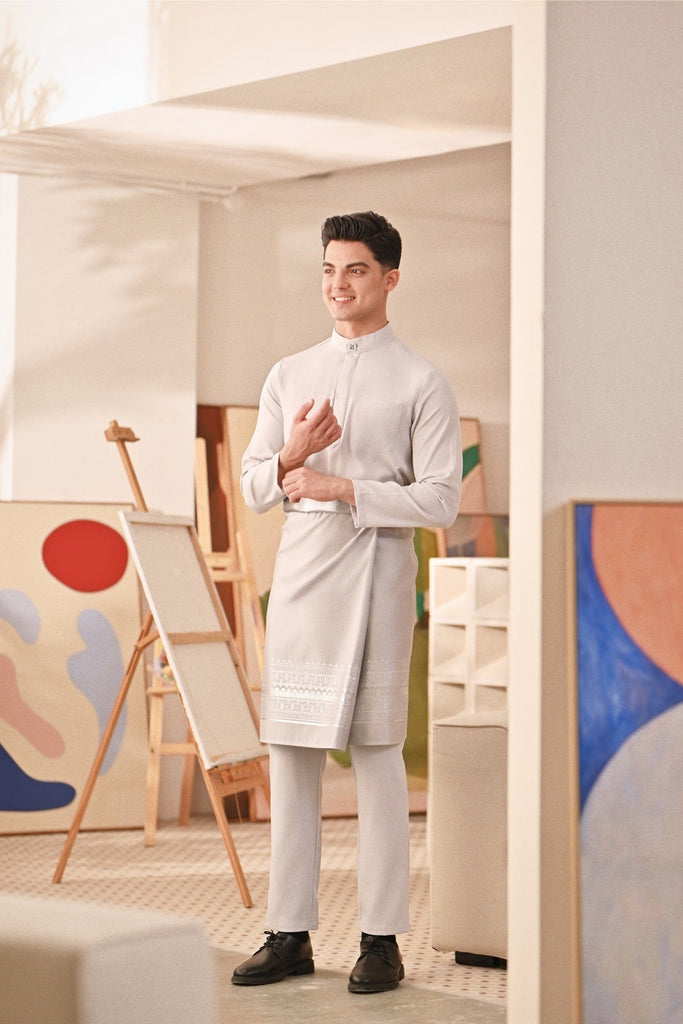 Baju Melayu Couture Slim Fit - Light Grey