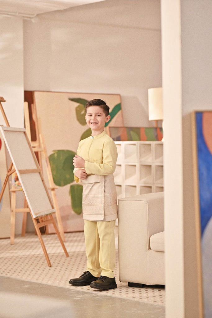 Baju Melayu Kids Couture Bespoke Fit - Pastel Yellow