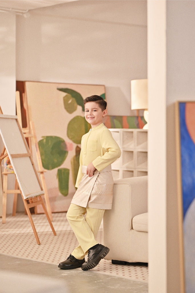 Baju Melayu Kids Couture Bespoke Fit - Pastel Yellow