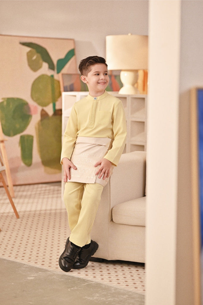 Baju Melayu Kids Couture Bespoke Fit - Pastel Yellow