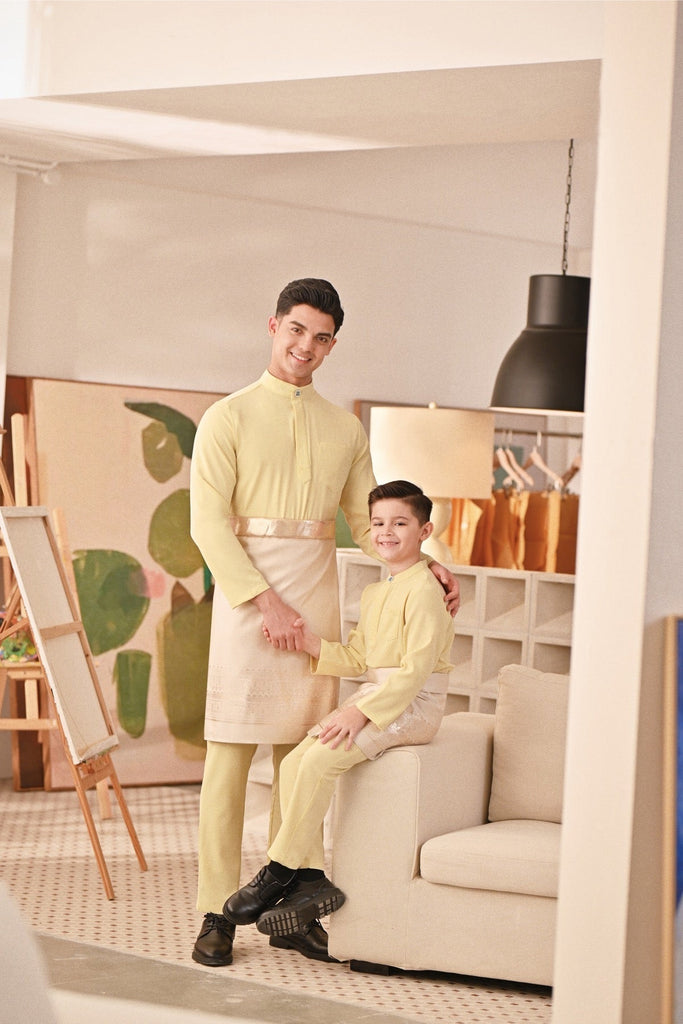 Baju Melayu Couture Slim Fit - Pastel Yellow
