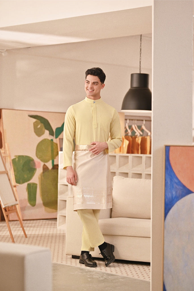 Baju Melayu Couture Slim Fit - Pastel Yellow