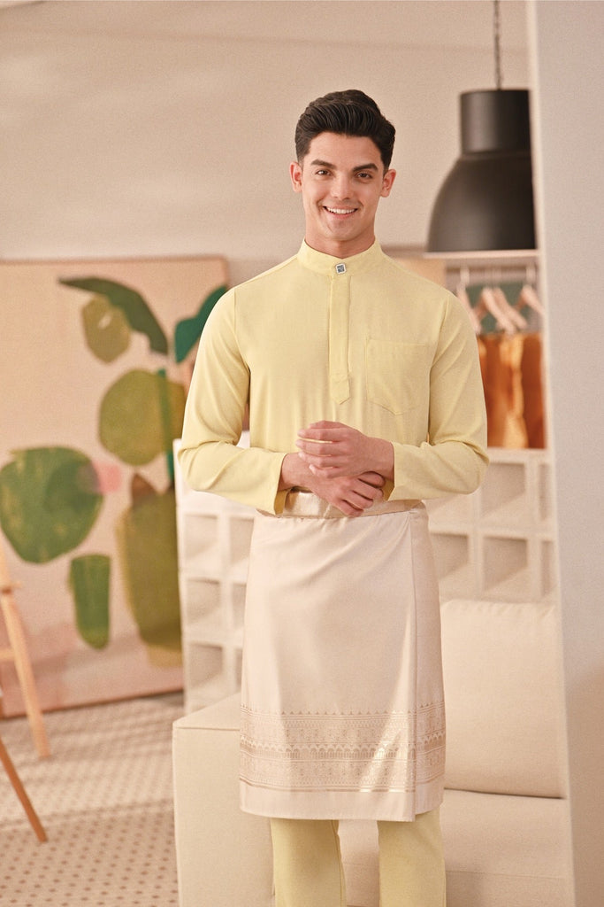Baju Melayu Couture Slim Fit - Pastel Yellow
