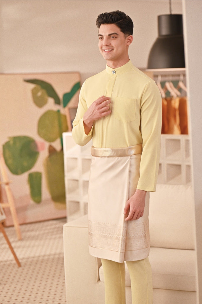 Baju Melayu Couture Slim Fit - Pastel Yellow