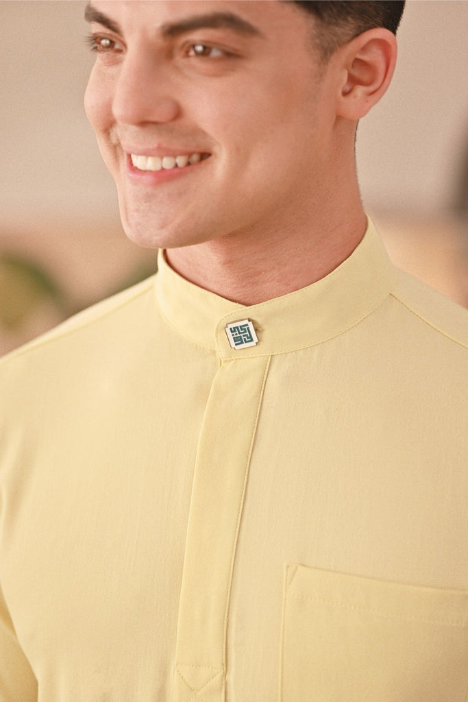Baju Melayu Couture Slim Fit - Pastel Yellow