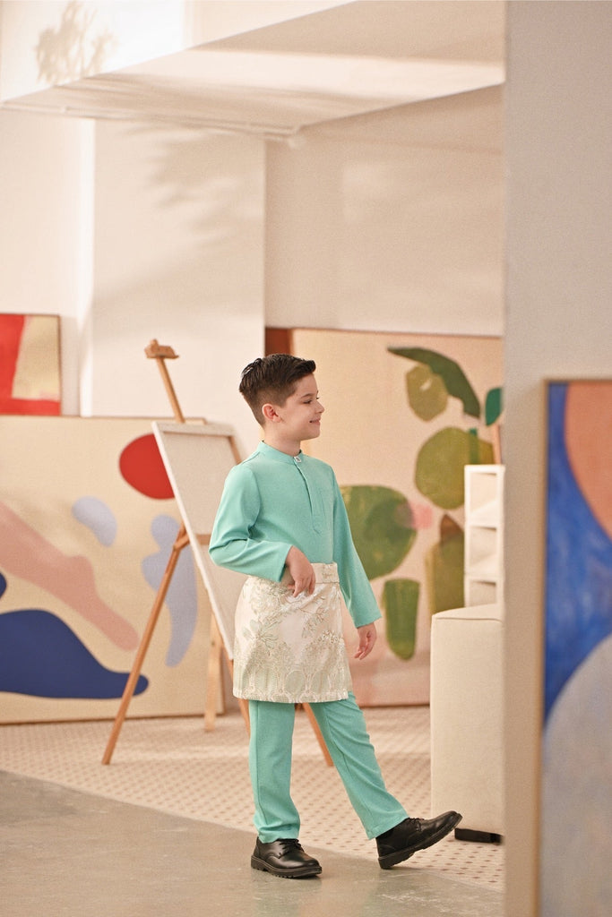 Baju Melayu Kids Couture Bespoke Fit - Aqua Green