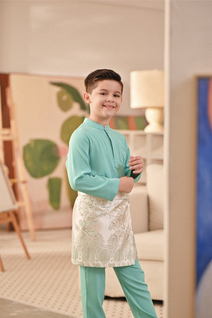 Baju Melayu Kids Couture Bespoke Fit - Aqua Green
