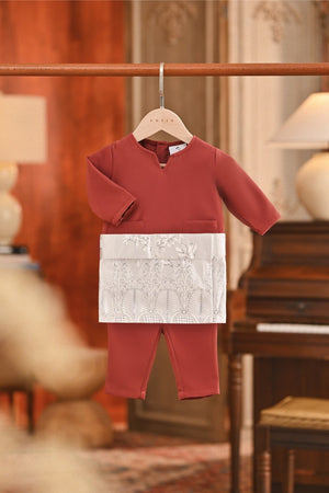 Baju Melayu Babies Teluk Belanga Smart Fit - Tibetan Red