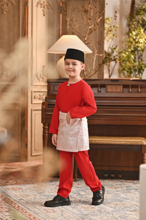 Baju Melayu Kids Teluk Belanga Smart Fit - China Red
