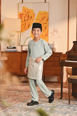 Baju Melayu Kids Teluk Belanga Smart Fit - Aqua Gray